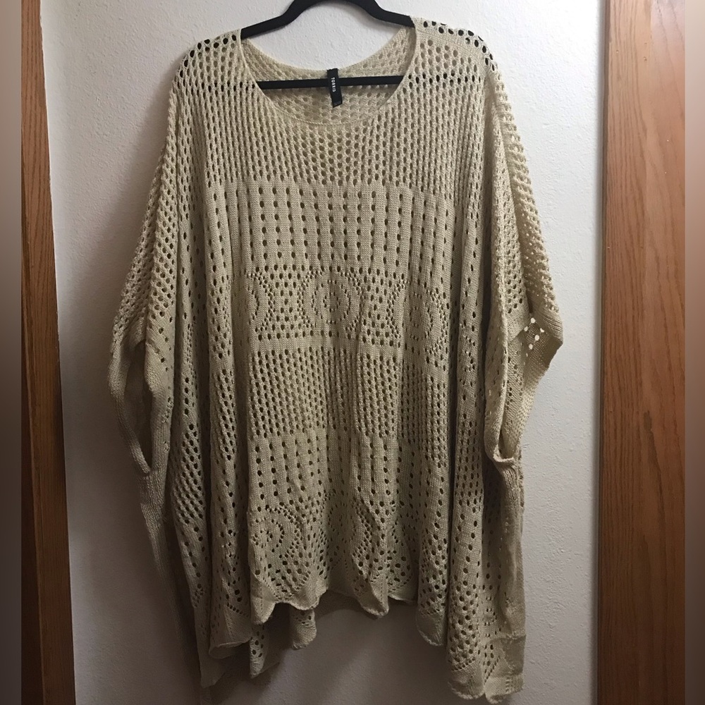 Torrid Cream Open Knit One Size Plus Size Poncho Short Sleeve Top